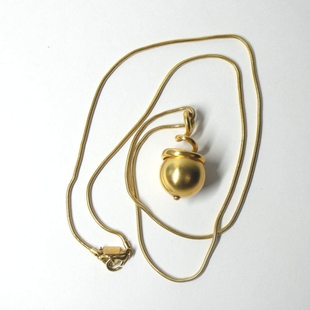 Anne Klein Goldtone Necklace Gold Ball Sphere Spiral on Chain Vintage Statement